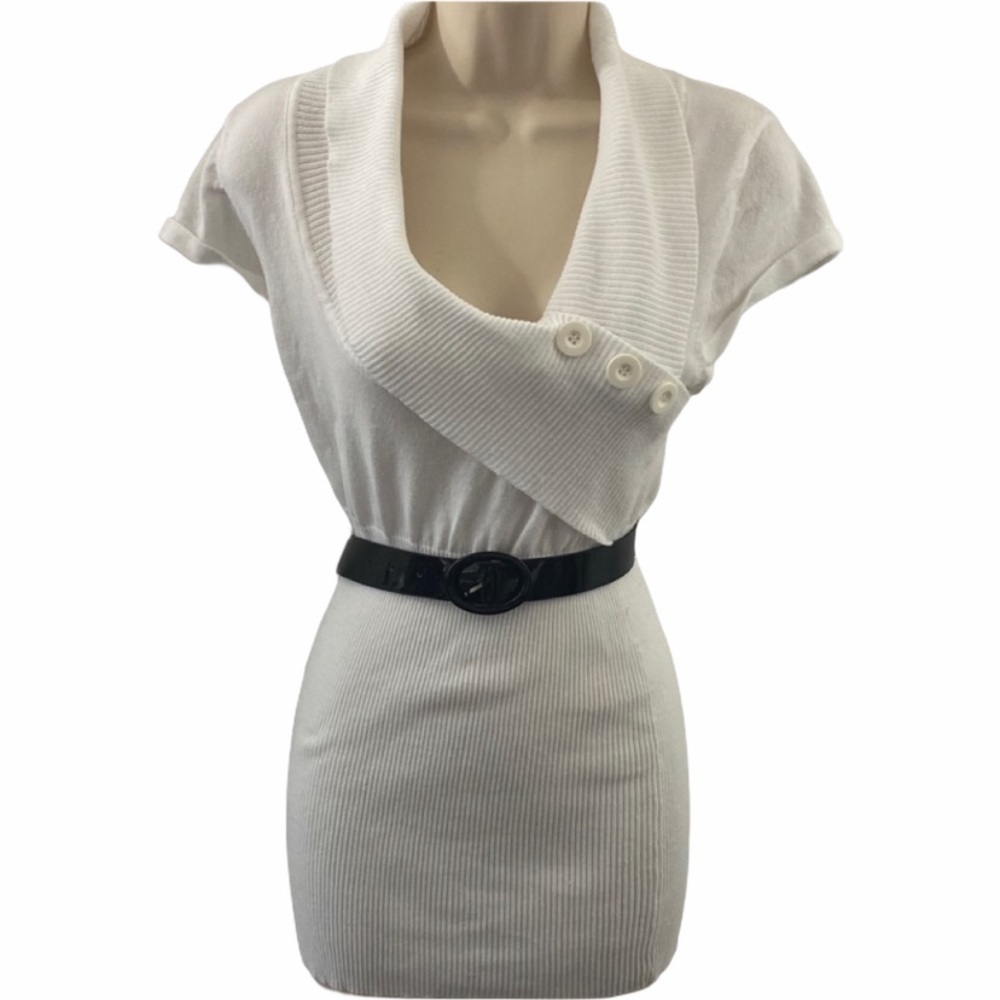 DOTS White Knit Asymmetrical Belted Sweater M